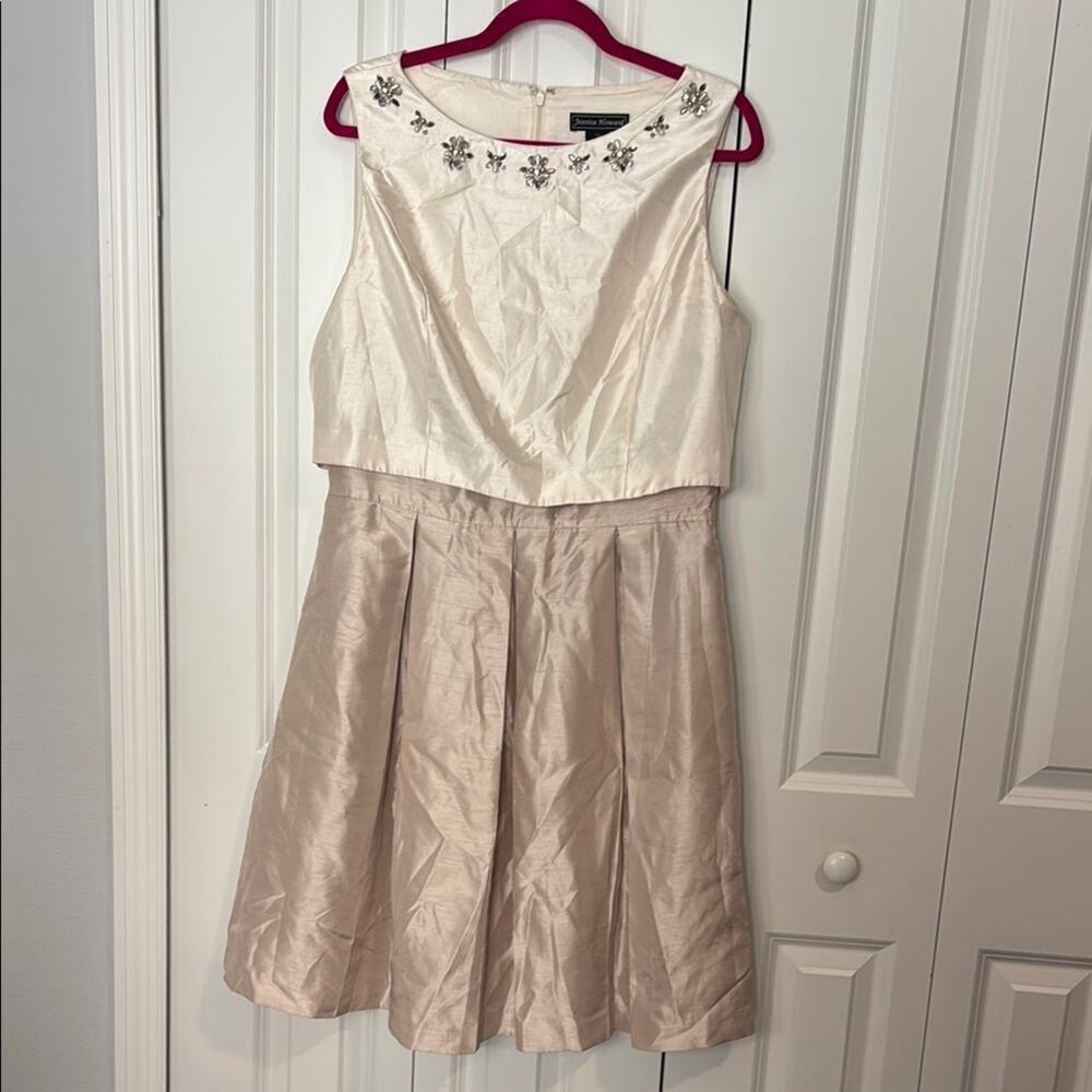 Jessica Howard Cream Dress with rhinestone Floral Accents
